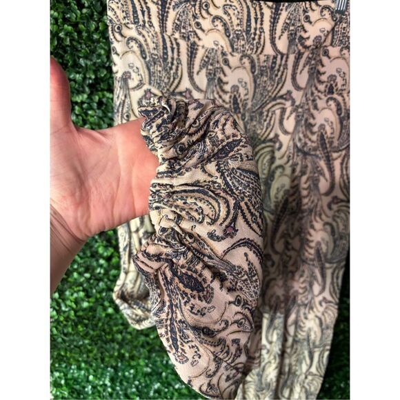 By Anthropologie Harem Pants SZ Small Beige Teal Paisley Boho Button Zip Festiva - Picture 3 of 6